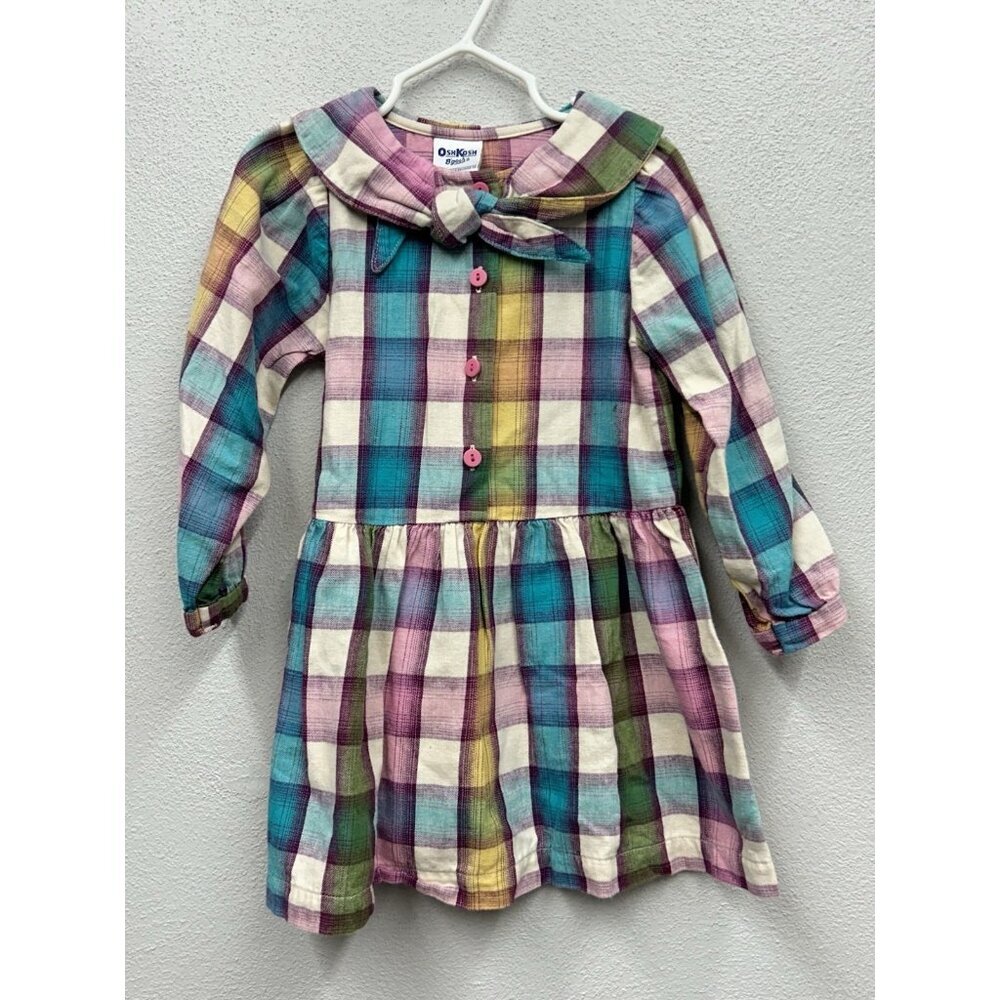 Vintage Oshkosh B’Gosh Plaid Dress Size 4T USA Made Cotton Cottagecore Prairie